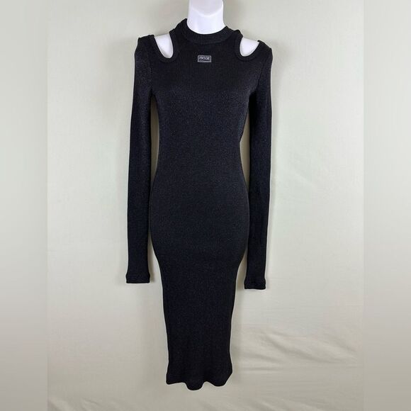 NWT Versace Jeans Couture Black Cut Out Sparkle Bodycon Knitted Midi Dress - Picture 2 of 7